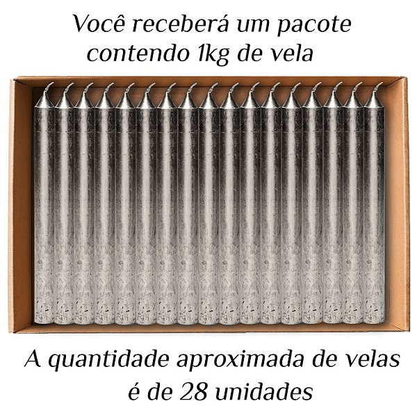 Vela Palito 20Cm De Parafina Prata 1Kg