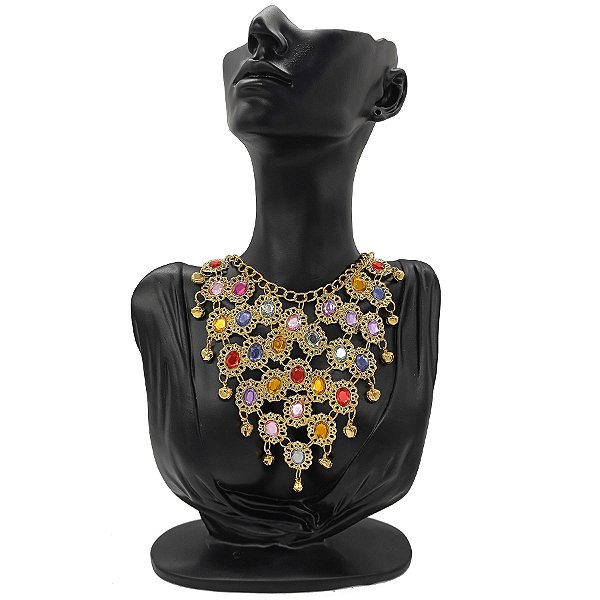 Colar Dourado De Medalhas Ciganas Coloridas Com Guizos