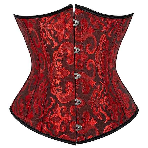 Corset Feminino Jacquard Vermelho/Preto C/ Hastes e Amarração Ajustável S/ Busto