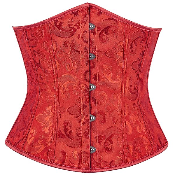 Corset Feminino Jacquard Vermelho C/ Hastes e Amarração Ajustável S/ Busto