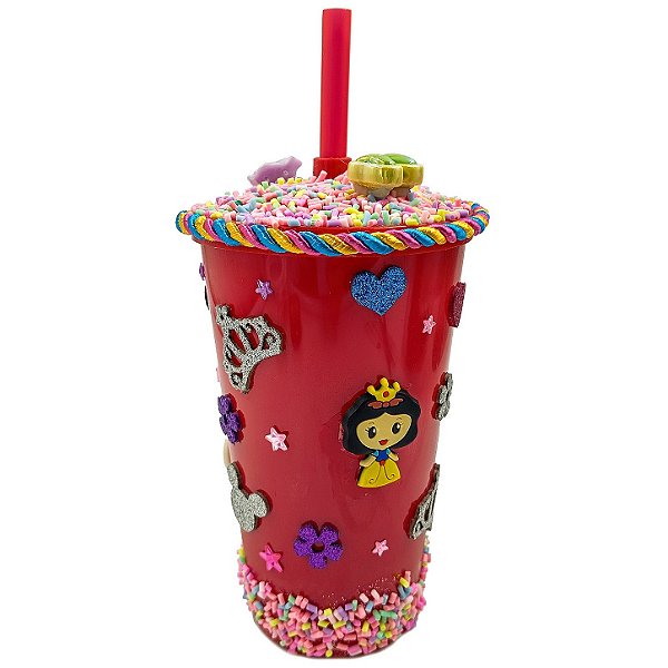 Copo Enfeitado P/ Erê Criança Diversos 500Ml Vermelho