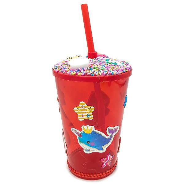 Copo Enfeitado P/ Erê Criança Diversos 500Ml Vermelho
