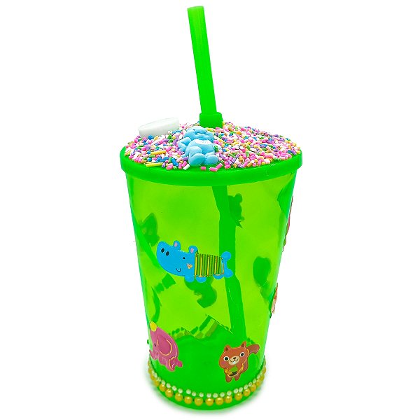 Copo Enfeitado P/ Erê Criança Diversos 500Ml Verde