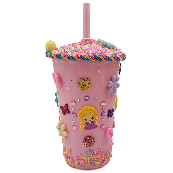 Copo Enfeitado P/ Erê Criança Diversos 500Ml Rosa