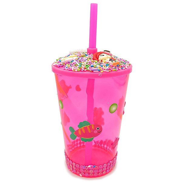 Copo Enfeitado P/ Erê Criança Diversos 500Ml Rosa