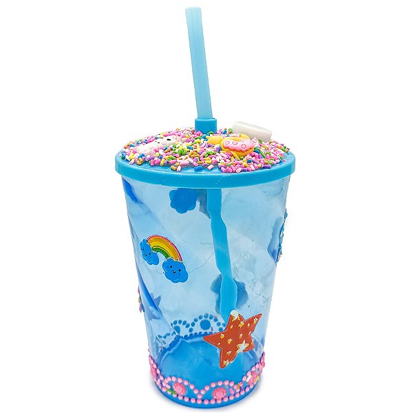 Copo Enfeitado P/ Erê Criança Diversos 500Ml Azul