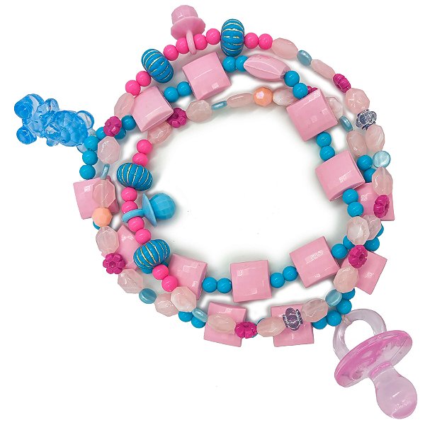 Guia Fio P/ Erê Criança De Umbanda C/ Pingentes Rosa/Azul+Chupeta Rosa