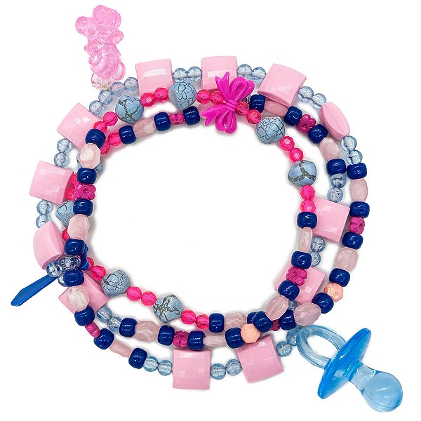 Guia Fio P/ Erê Criança De Umbanda C/ Pingentes Rosa/Azul+Chupeta Azul