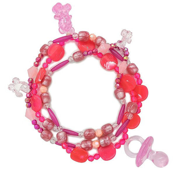 Guia Fio P/ Erê Criança De Umbanda C/ Pingentes Rosa+Chupeta Rosa