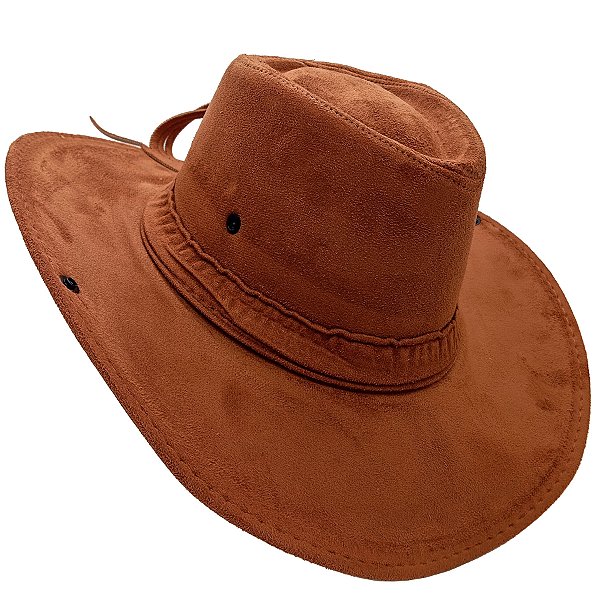 Chapéu Camurça Dobravel C/ Botão Lateral Boiadeiro Caramelo