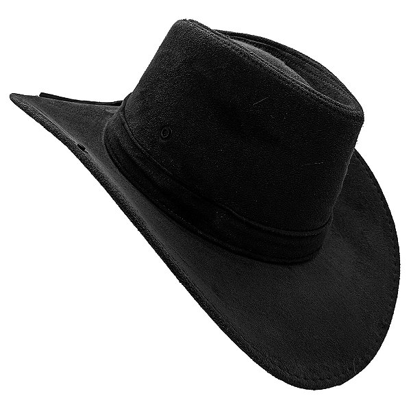 Chapéu Camurça Dobravel C/ Botão Lateral Boiadeiro Preto