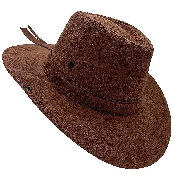 Chapéu Camurça Dobravel C/ Botão Lateral Boiadeiro Marrom Claro