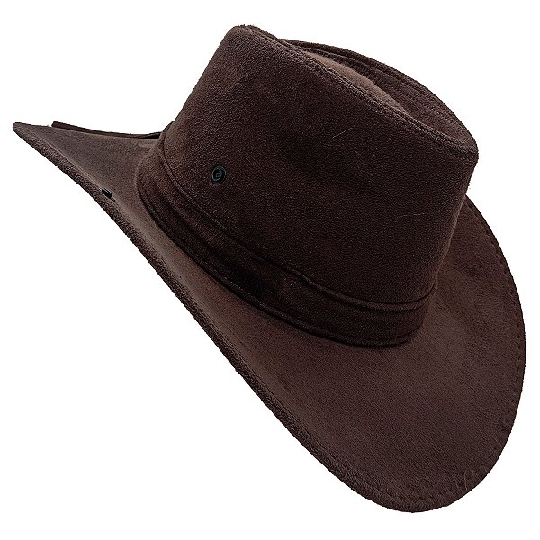 Chapéu Camurça Dobravel C/ Botão Lateral Boiadeiro Marrom Escuro