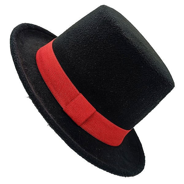 Cartola Alta De Camurça Com Faixa Removível Preto/Vermelho