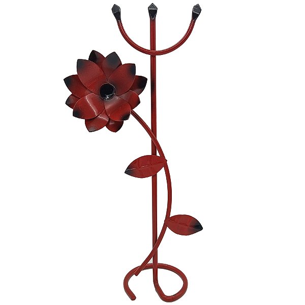 Garfo Tridente Vermelho C/ Flor E Pé 20Cm Ferragem P/ Assentamento