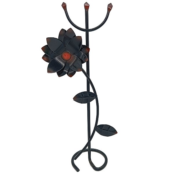 Garfo Tridente Preto C/ Flor E Pé 20Cm Ferragem P/ Assentamento