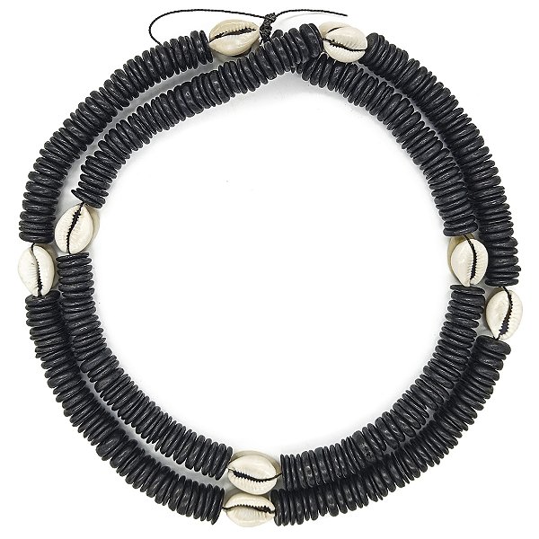 Guia Fio Legdba De Coquinho Casca De Coco Preto C/ Búzios