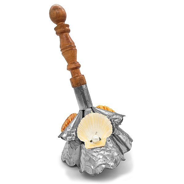 Adjá Prata Seis 6 Bocas C/ Concha E Pérola Cabo De Madeira