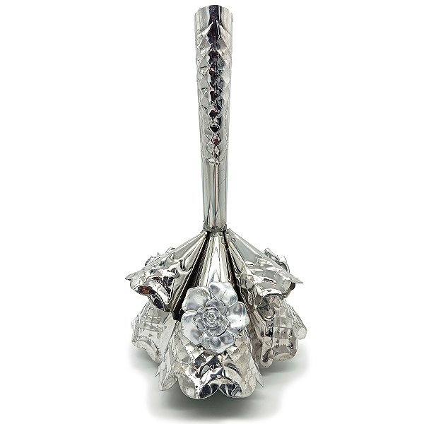 Adjá De Alumínio Prata Seis 6 Bocas C/ Rosas Plásticas