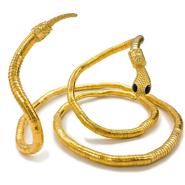 Serpente Cobra Dobrável Flexivel Coroa Colar Bracelete Dourado