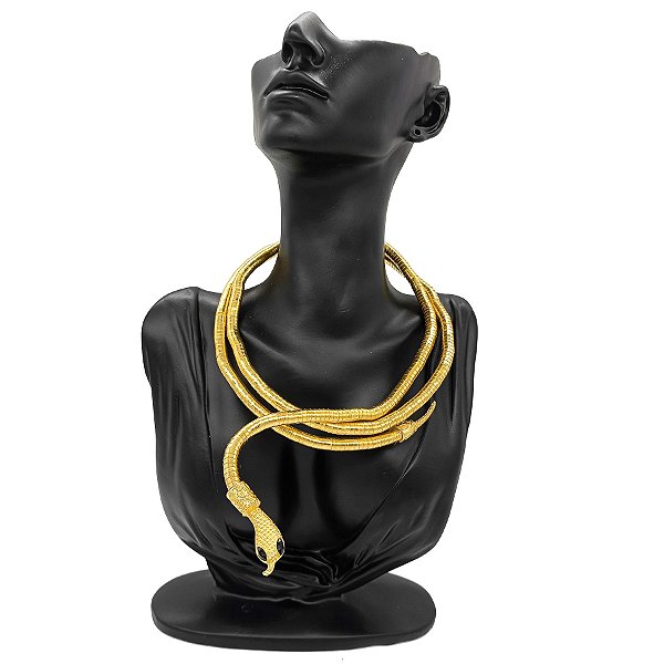 Serpente Cobra Dobrável Flexivel Coroa Colar Bracelete Dourado