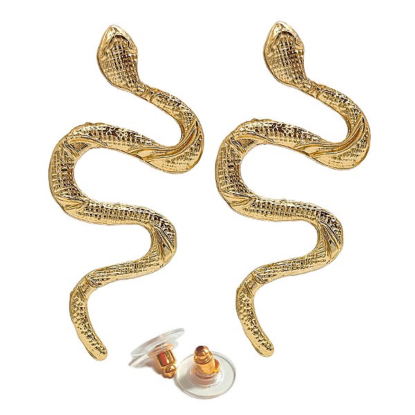 Par De Brinco Cobra Serpente Grande Dourado (Tarraxa)