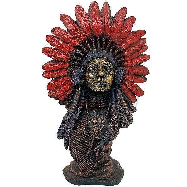Imagem De Resina Busto Estátua Jurema India Xamã C/ Cocar