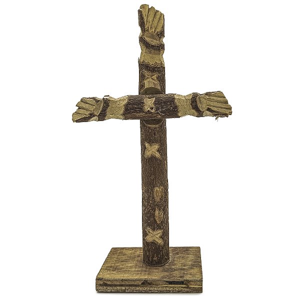 Cruzeiro De Madeira Média Cruz C/ Figas Simples C/ Pé Base
