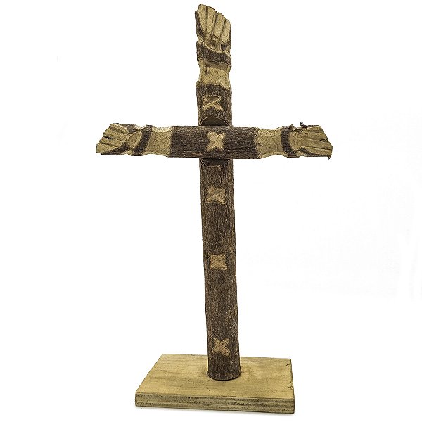 Cruzeiro De Madeira Grande Cruz C/ Figas Simples C/ Pé Base