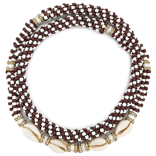 Brajá Chicote Missanga Branco/Marrom C/ Búzios