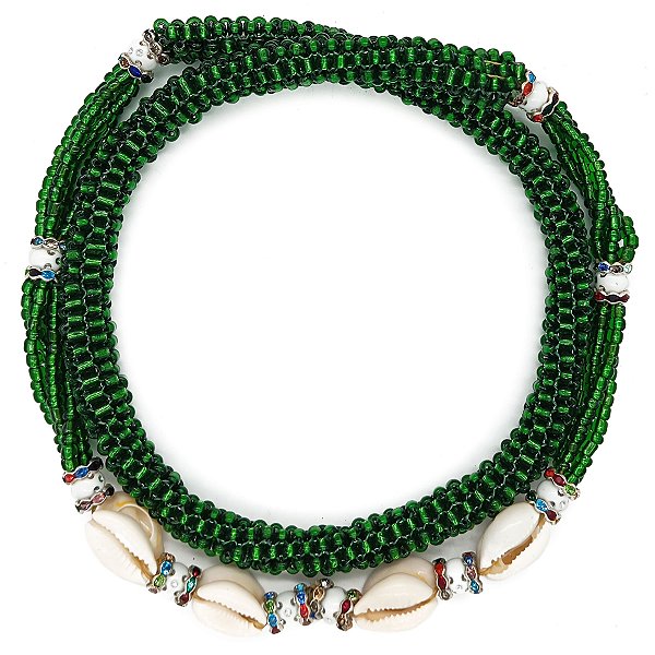 Brajá Chicote Missanga Verde Transparente C/ Búzios