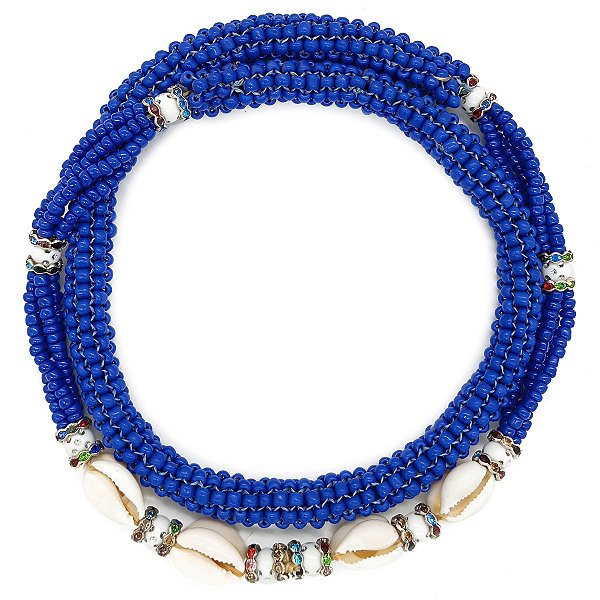 Brajá Chicote Missanga Marinho Leitosa C/ Búzios