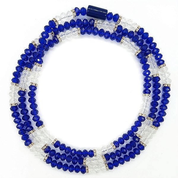 Guia de Cristal C/ Entremeios Strass e Firma Marinho/Incolor