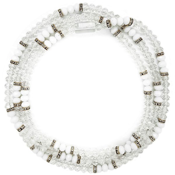 Guia de Cristal C/ Entremeios Strass e Firma Incolor/Branco