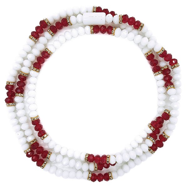 Guia de Cristal C/ Entremeios Strass e Firma Branco/Vermelho