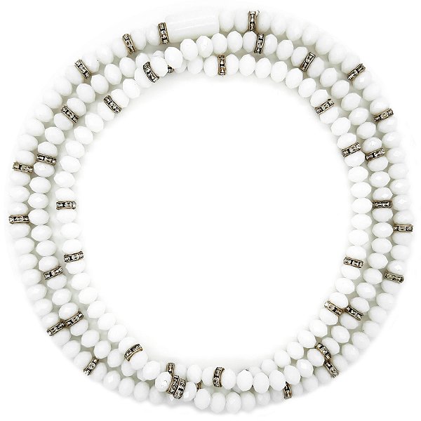 Guia de Cristal C/ Entremeios Strass e Firma Branco