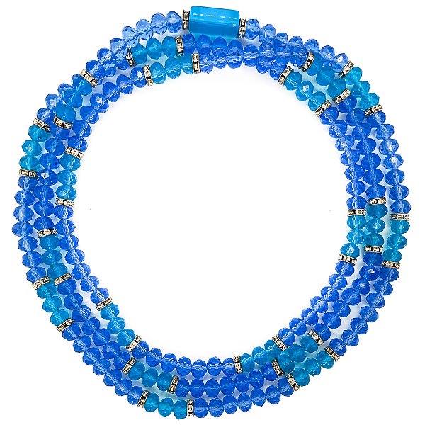 Guia de Cristal C/ Entremeios Strass e Firma Azul/Azul Claro