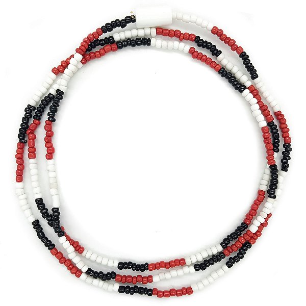Guia Simples de Missanga Tricolor Branco/Preto/Vermelho C/ Firma