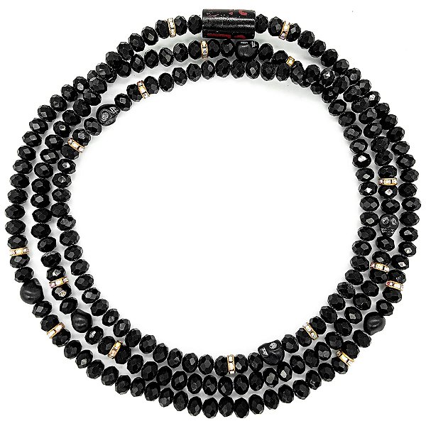 Guia Cristal C/ Entremeio de Strass e Caveira Preto/Preto