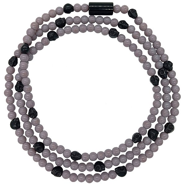 Guia Porcelana 8mm C/ Entremeio de Strass e Caveira Lilás/Preto