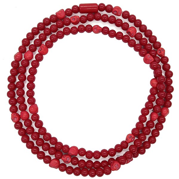 Guia Porcelana 8mm C/ Entremeio de Strass e Caveira Vermelho/Vermelho