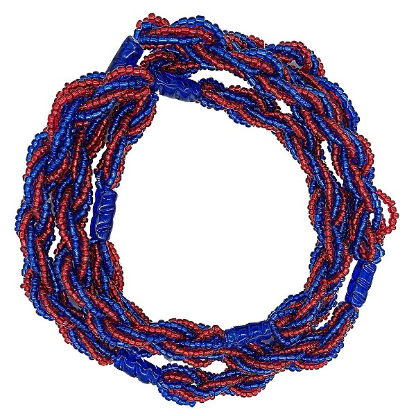 Guia Missanga Brajá Torcido Azul Marinho/Vermelho Miçanga Cristal