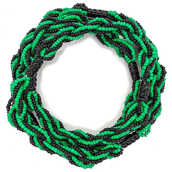 Guia Missanga Brajá Torcido Preto/Verde Miçanga Leitosa