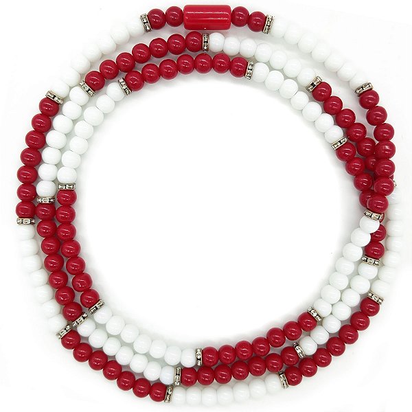 Guia de Porcelana Branco/Vermelho C/ Entremeio de Strass e Firma