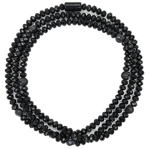 Guia de Cristal C/ Firma e Entremeio de Caveira Preto/Preto