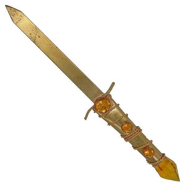 Faca Punhal Médio S/ Corte P/ Assentamento C/ Pedraria Amarelo