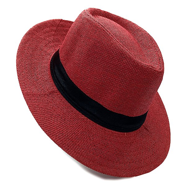 Chapéu Panamá Carioca Aba Larga Com Fita Vermelho/Preto