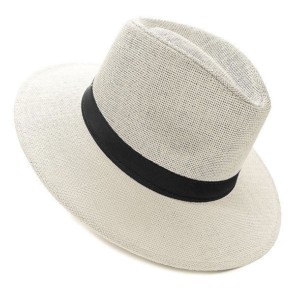 Chapéu Panamá Carioca Aba Larga Com Fita Bege/Preto