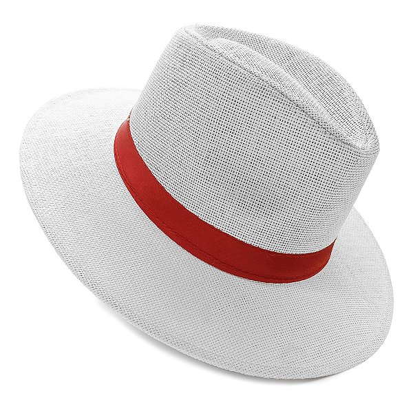 Chapéu Panamá Carioca Aba Larga Com Fita Branco/Vermelho