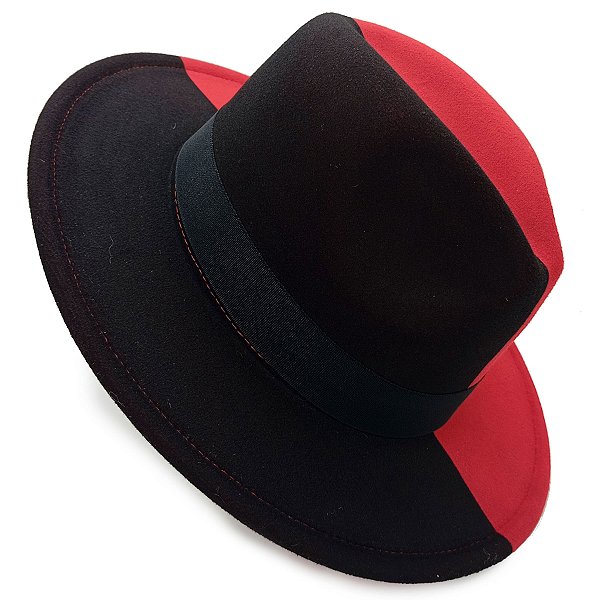 Chapéu Kimbanda Liso Bicolor Vermelho/Preto Feltro Exu